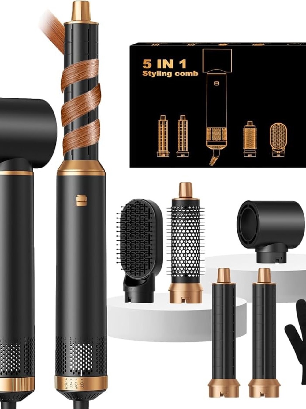 Multi-Function 5-in-1 Hair Styler - Black & Gold